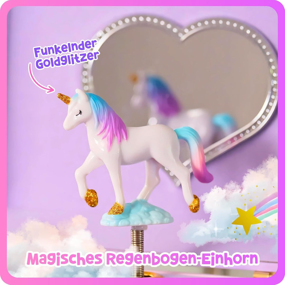 Musikalisches Einhorn-Schmuckkästchen für Mädchen – Kinderspieluhr mit drehendem Einhorn, Einhorn-Ge