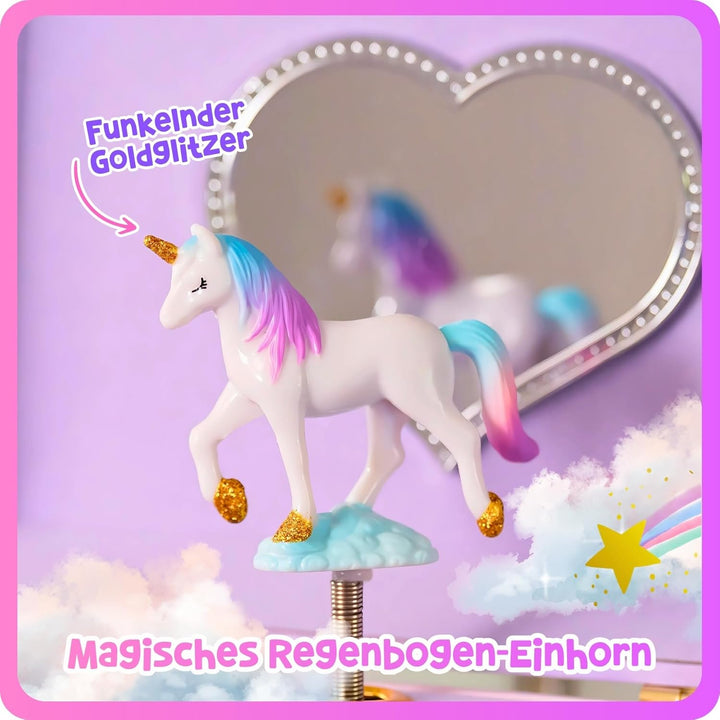 Musikalisches Einhorn-Schmuckkästchen für Mädchen – Kinderspieluhr mit drehendem Einhorn, Einhorn-Ge