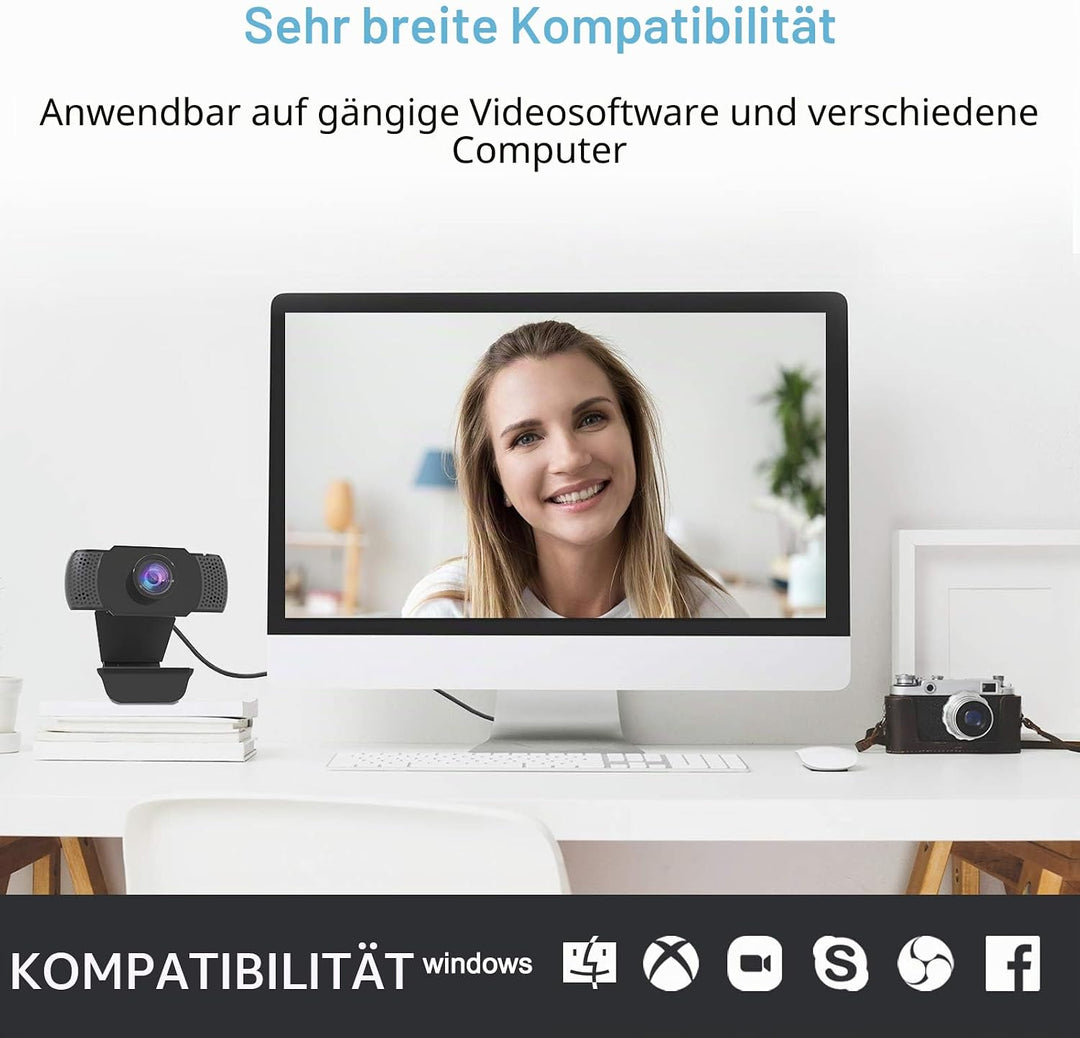 wansview Webcam 1080P mit Mikrofon, PC Laptop Desktop USB 2.0 Webkamera für Videoanrufe, Studieren,