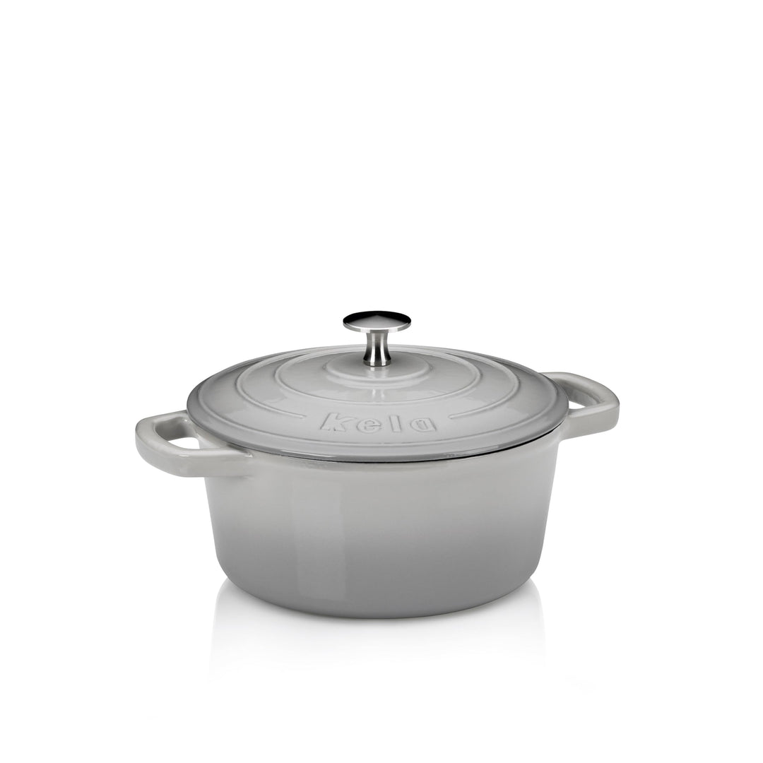 kela Bräter Calido, Ø 21 cm, 2,5 L, Gusseisen, hellgrau, rund, Allherdboden, emailliert, hitzebestän
