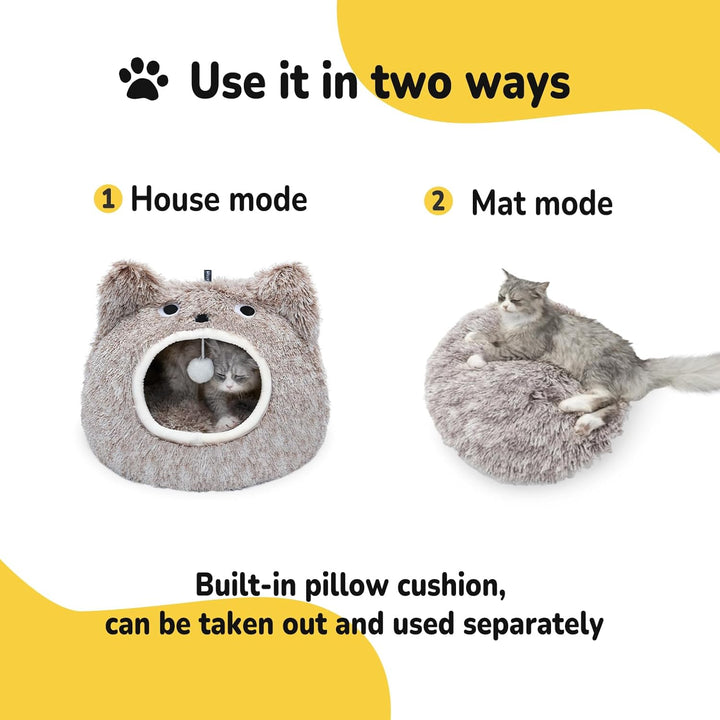 CATISM Katzenhöhle Katzenbett Waschbar Katzenschlafplatz für Katzen Cute Moster Plüsch Haustier Katz