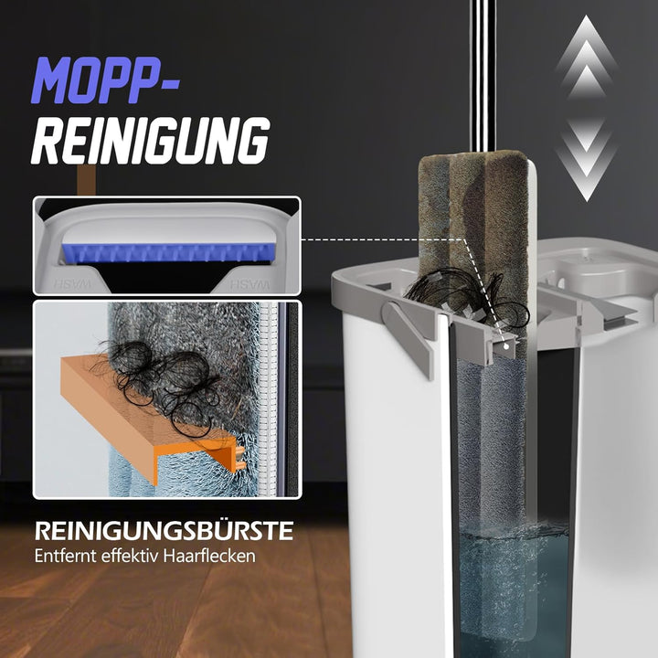 Masthome Wischmopp Set mit Eimer,Bodenwischer Set mit 10 Mikrofaser Pads und Langem Edelstahl Griff,