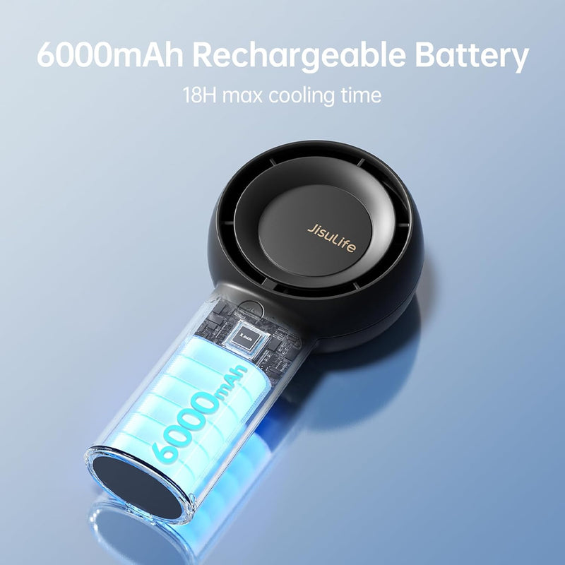 JISULIFE Tragbarer Handheld-Turbo-Ventilator [18 Stunden maximale Kühlzeit], 6000mAh USB wiederaufla