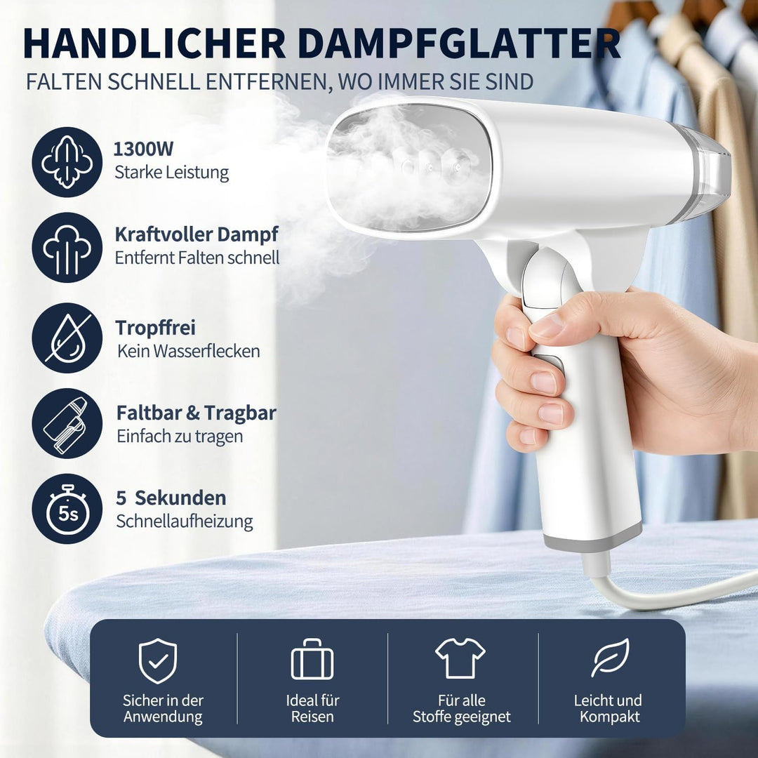 MRUN BONE Steamer Dampfglätter, 1300W Dampfbügeleisen Reisebügeleisen Steam iron, 5s Blitzschnelles