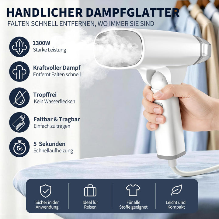 MRUN BONE Steamer Dampfglätter, 1300W Dampfbügeleisen Reisebügeleisen Steam iron, 5s Blitzschnelles