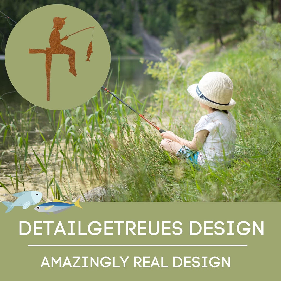 MM Steel Styles Edelrost Angler Gartenstecker-einfach einsteckbare Rostdeko aus hochwertigem Cortens