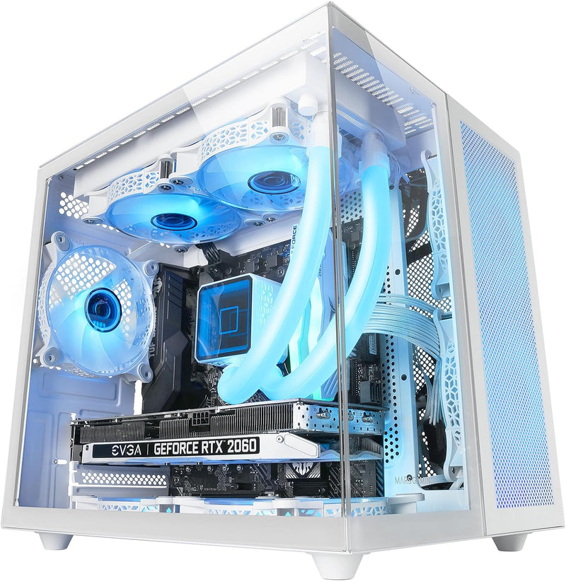 Mars Gaming MC-NOVAM Weiss, Custom MicroATX Compact Gehäuse, Dual Window Durchgehend Gehärtetes Glas