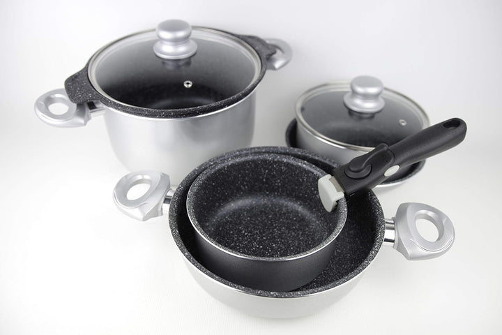 Gimex 9 TLG. Camping Kochtopfset 22cm Alu Aluminium mit Induktion Silber Metallic