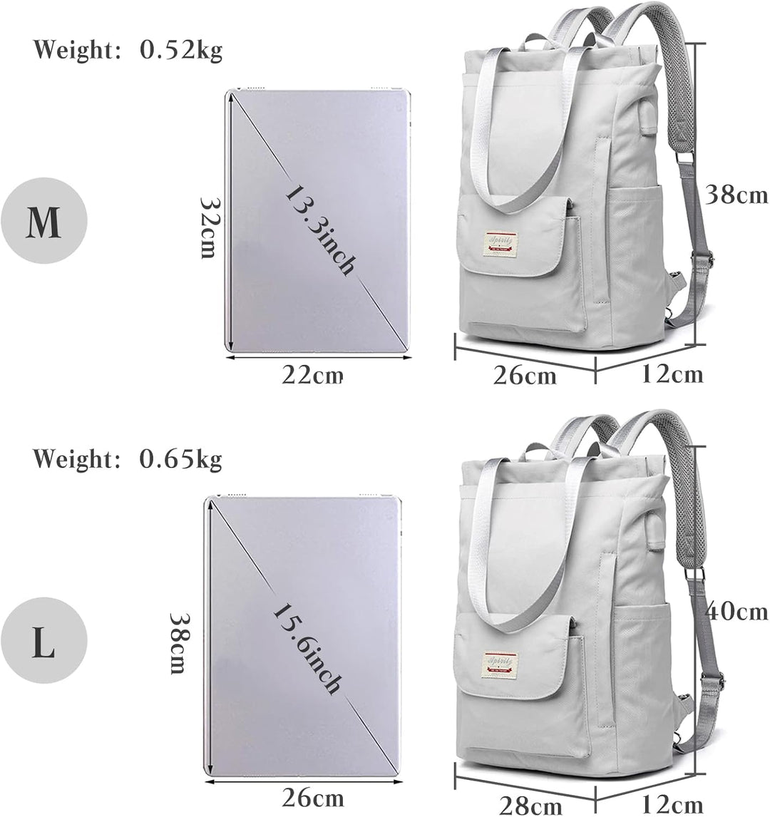PORRASSO Damen Laptop Rucksack Casual Schultertasche mit USB Ladeanschluss Gepäckband Schultasche fü