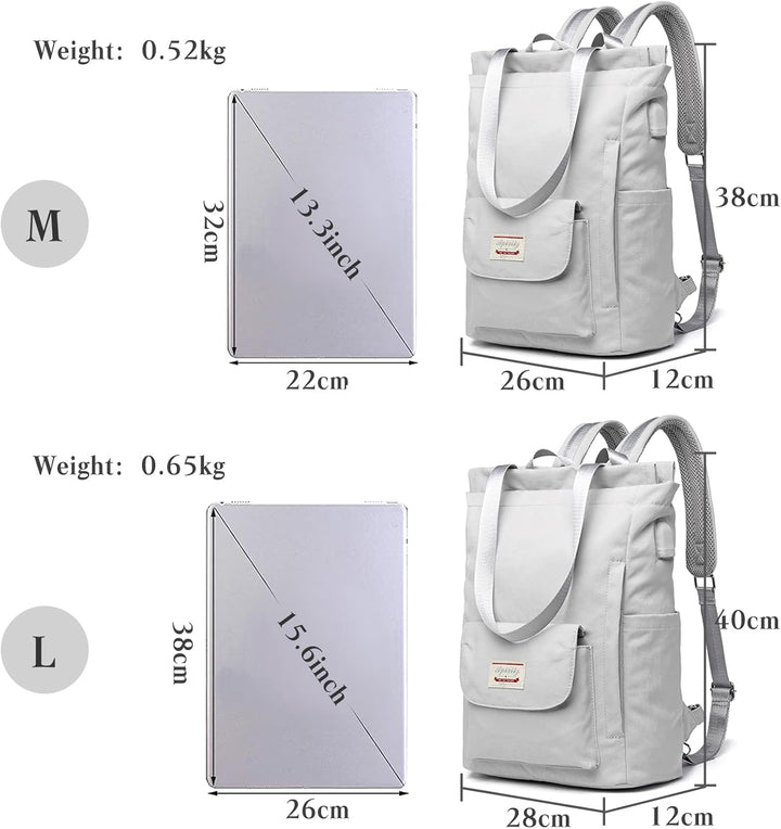 PORRASSO Damen Laptop Rucksack Casual Schultertasche mit USB Ladeanschluss Gepäckband Schultasche fü