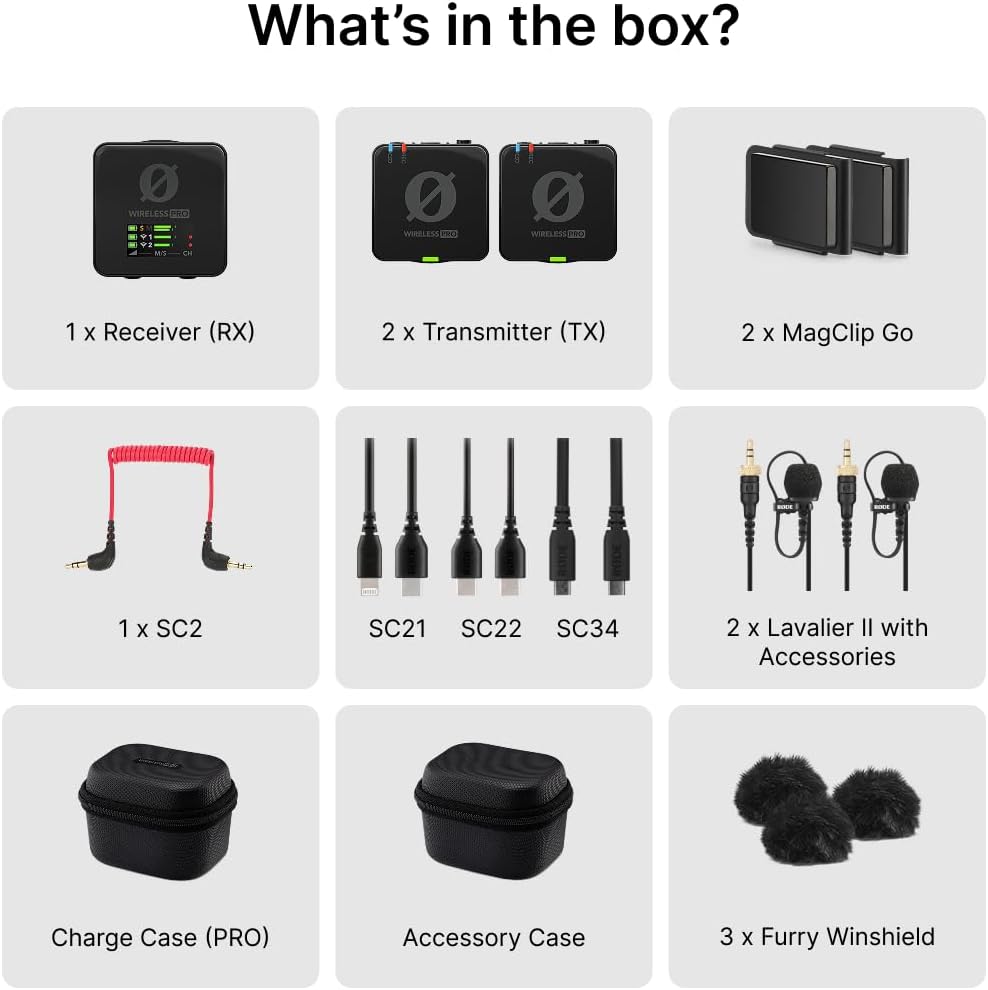 RØDE Wireless PRO Kompakt-Funkstrecken-Set mit Timecode, 32-Bit Float On-Board-Aufnahme, 2 Lavalier-