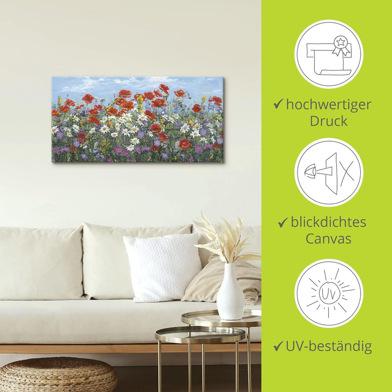 ARTland Leinwandbilder Wandbild Bild auf Leinwand 100 x 50 cm Botanik Blumenwiese Malerei Bunt A7SR