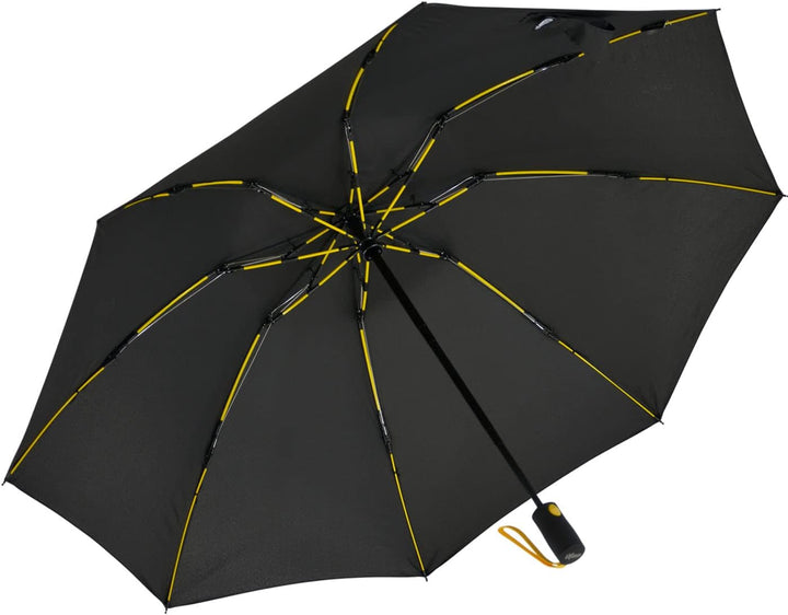 iX-brella Reverse umgekehrt öffnender Fiberglas-Taschenschirm mit farbigen Speichen - schwarz-gelb,