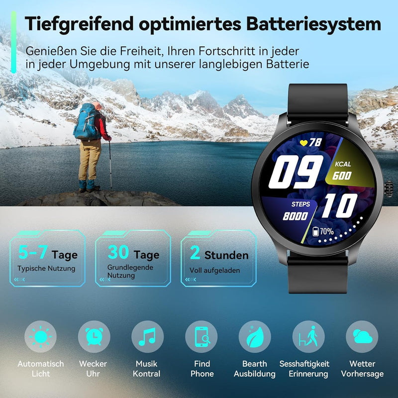 Smartwatch Herren Damen mit Telefonfunktion,Fitnessuhr mit 110+ Sports,Armbanduhr IP68 Wasserdicht,