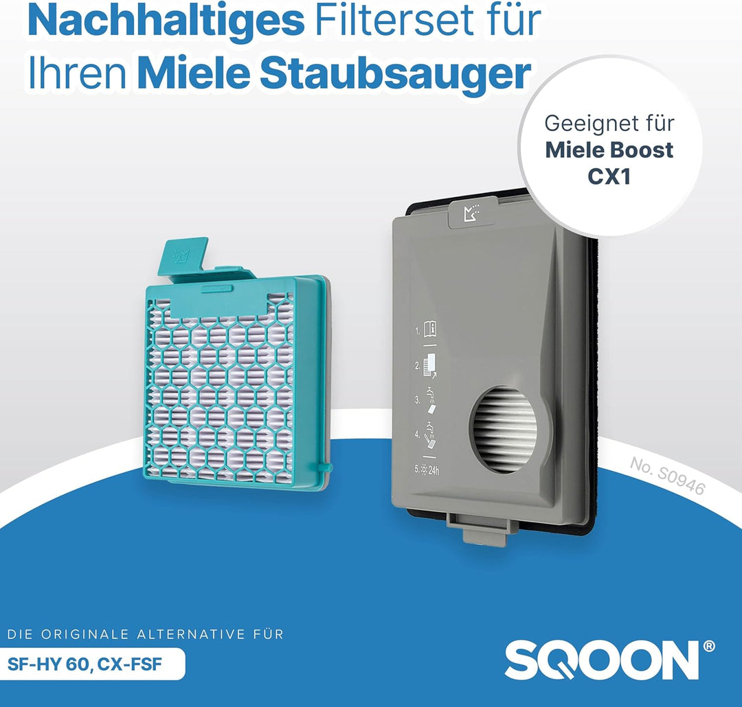 SQOON® Staubsaugerfilter für Miele, Ersatzfilter, Zubehör für Miele Filter, Miele Boost CX1 Filter,