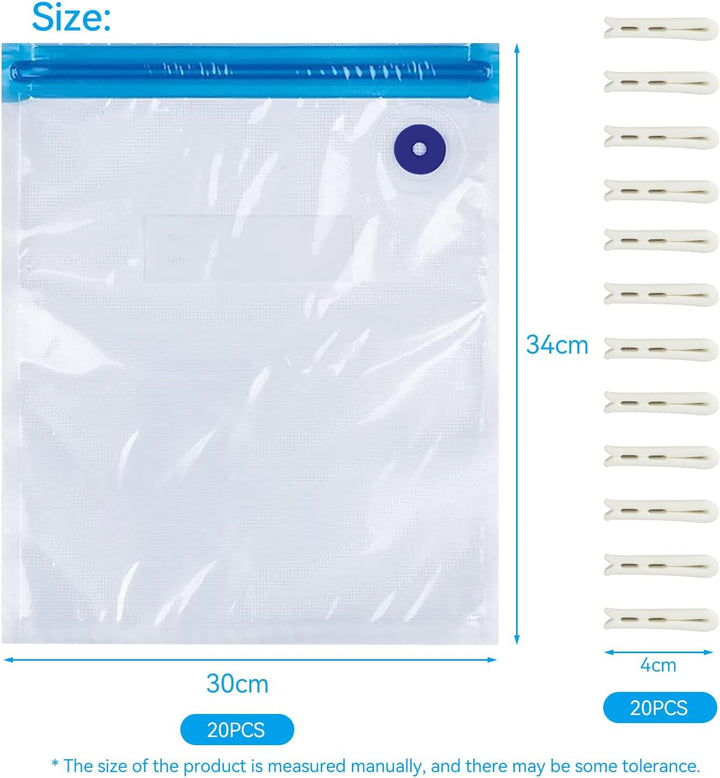 20 Stück Vakuumbeutel (30x34CM), Sous Vide Beutel, Wiederverwendbare Vacuum Bags, für Reise Vakuumbe
