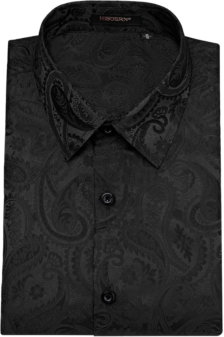 HISDERN Herren Paisley Hemd Langarm Satin Blumen Muster Hemd für Männer Jacquard Stickerei Freizeith