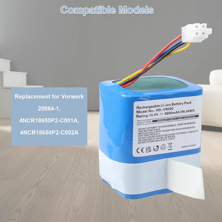 MXJFYY 14,4 V 5200 mAh wiederaufladbarer Li-Ionen-Akku, kompatibel mit Vorwerk Kobold VR200, Staubsa