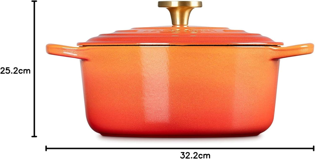 Le Creuset Signature Schmortopf, emailliertes Gusseisen, rund, 4,5 qt, Orange mit neuem Knauf Orange
