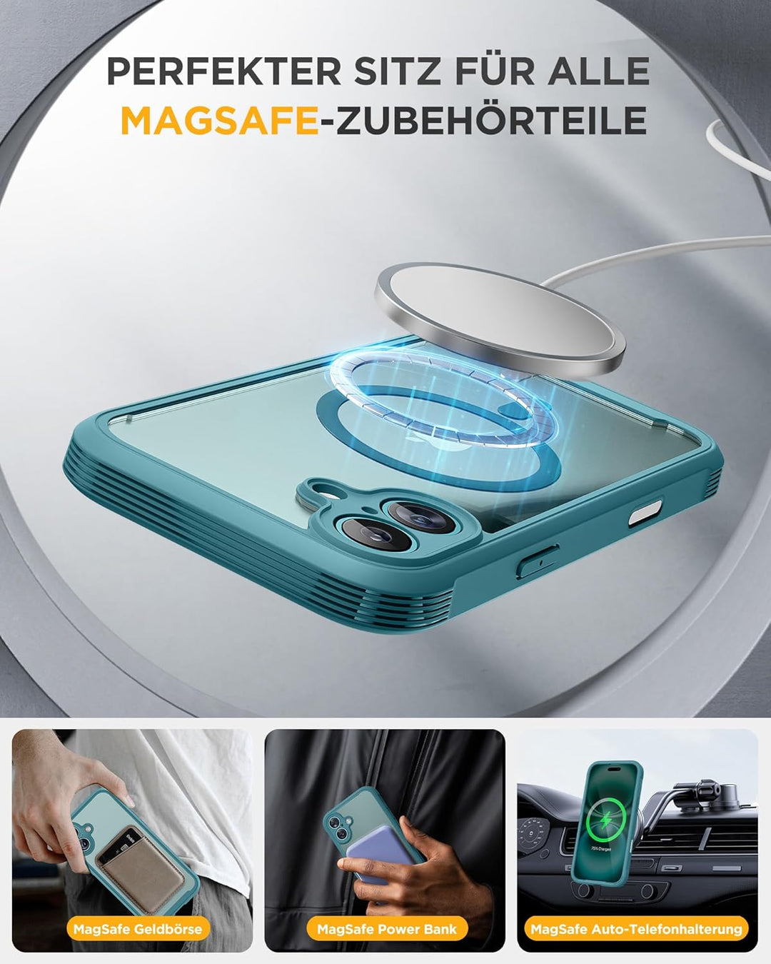 Miracase 360 Grad für iPhone 16 Hülle mit Magsafe, Eingebaut Glas Schutzfolie, Komplettschutz HandyH