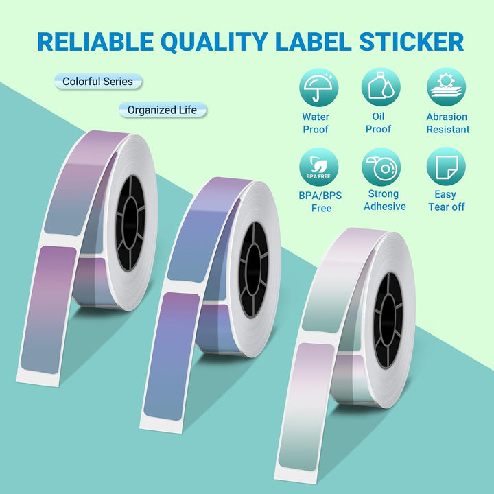 ORGBRO 3 Rollen Farbverlauf Etikettenband 1,2x4cm 480 Etiketten für ORGBRO X1 Tragbare Etikettiermas