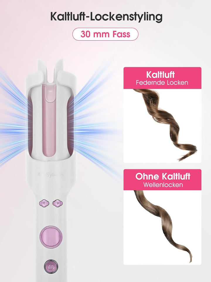 Automatik Lockenstab mit Kaltluft & Ionen, 30mm Keramik Auto Curler, 5 Temperaturen 160-200°C, Anti-