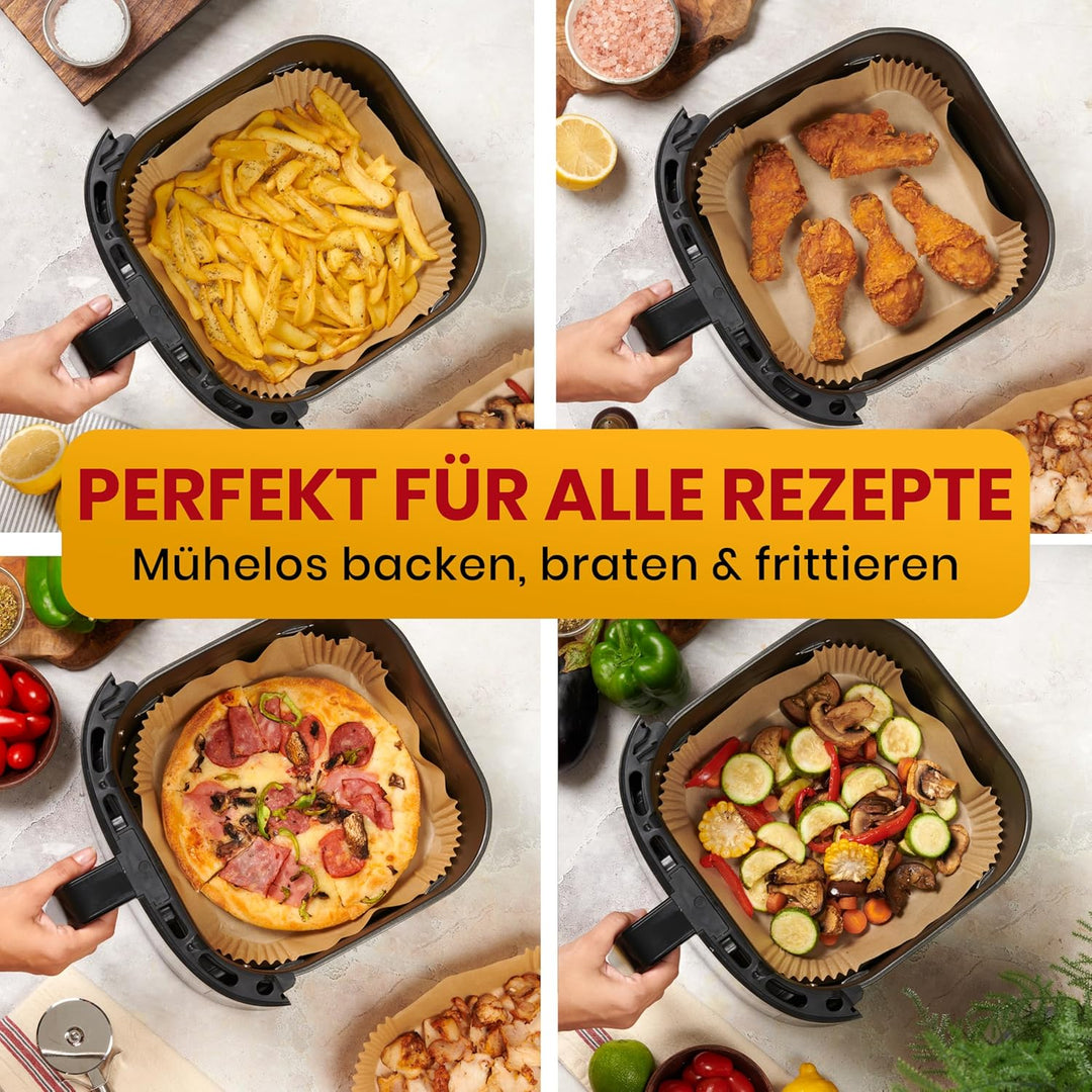 Baker's Signature Backpapier für Heissluftfritteuse, 240 Stück - 20.32cm Quadrat für 5.7-9 L Körbe -