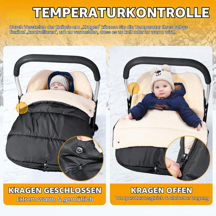Orzbow Fusssack Babyschale Winter mit Lammfellimitat, Schwarz | Einstellbar Babyschale Decke für Bab