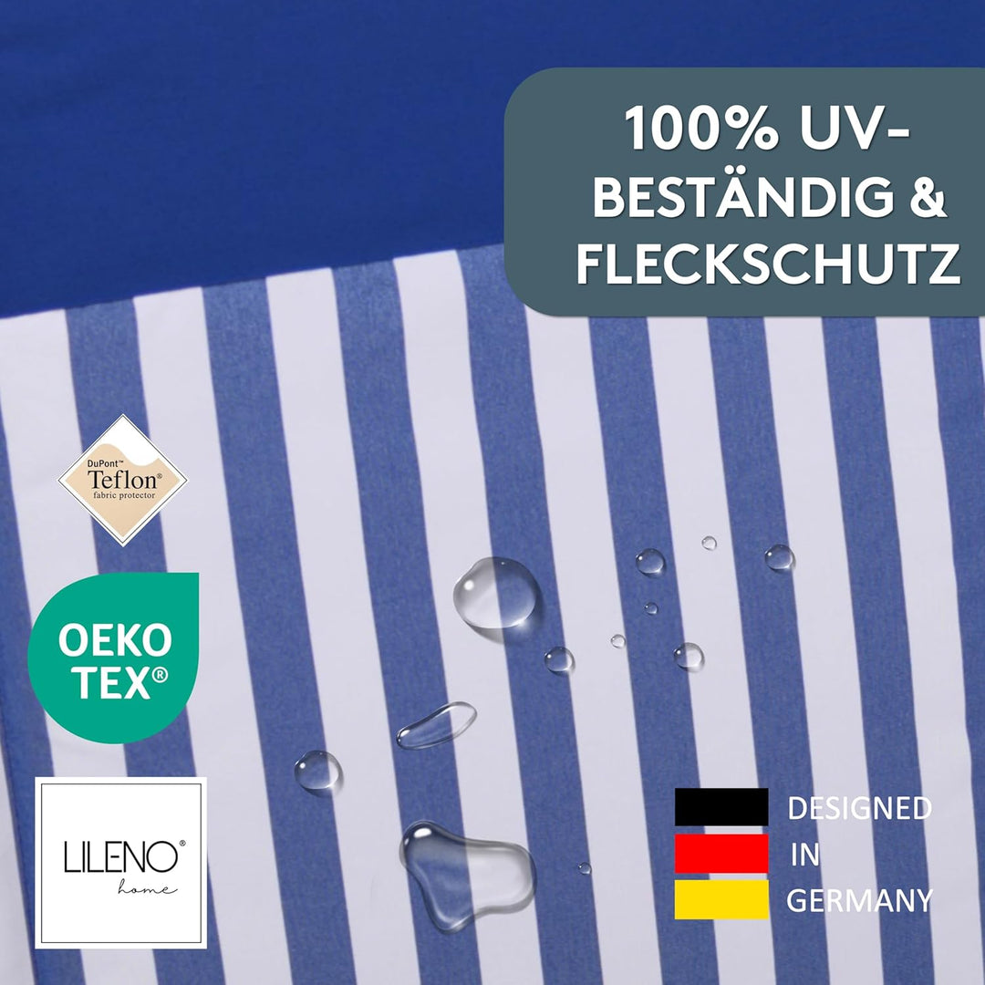 LILENO HOME Gartenstuhl Auflagen als [2er Set - Hochlehner] in Streifen Dunkelblau - Uni Dunkelblau