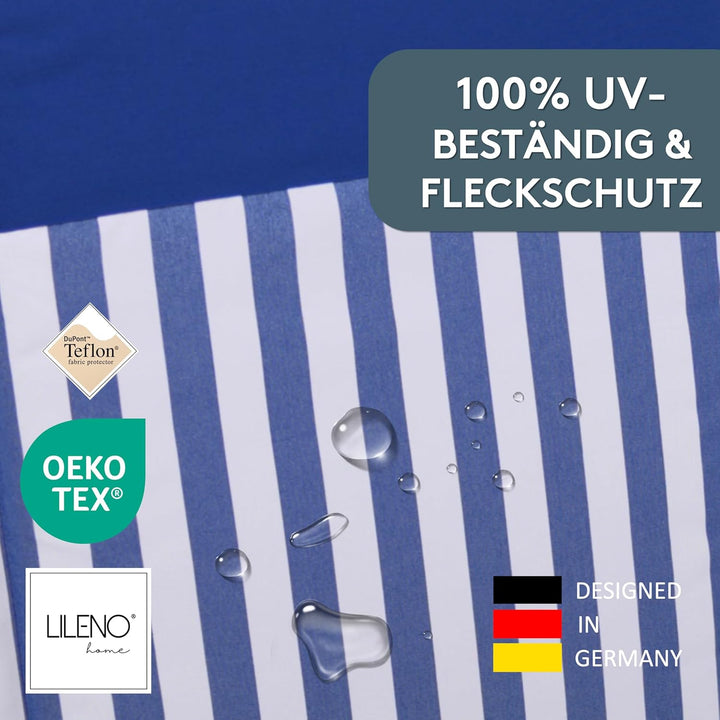 LILENO HOME Gartenstuhl Auflagen als [2er Set - Hochlehner] in Streifen Dunkelblau - Uni Dunkelblau