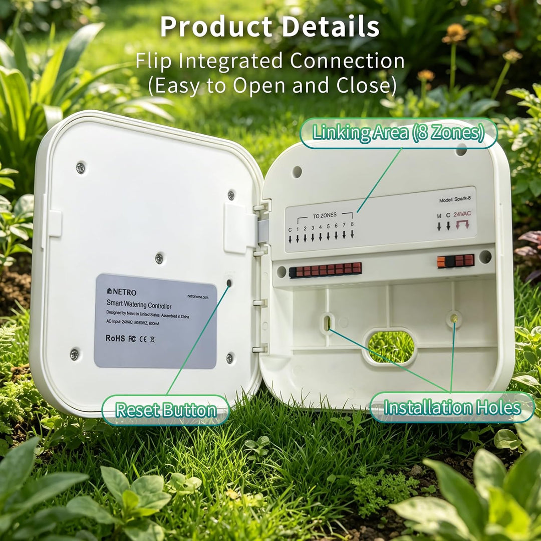 Netro Spark Smart Sprinkler-Controller, WiFi, wetterbewusst, Fernzugriff (8 Zonen), 8 Zone