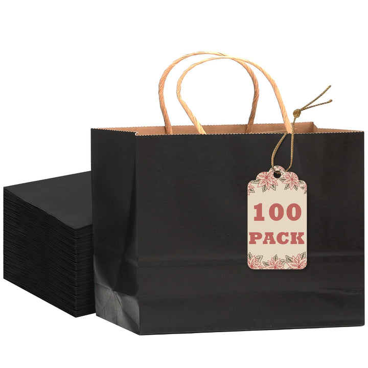 Gcardist 100 Stück Schwarz-Geschenktüten aus Papier mit Henkeln–12.6"x4.3"x10"-Tüten Breite Tasche P