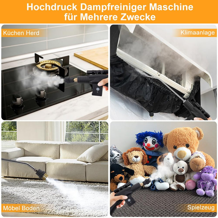 Dampfreiniger Handgerät Tragbarer, Hochdruck Dampfreiniger Maschine Dampfsauger mit Bürstenköpfen, f