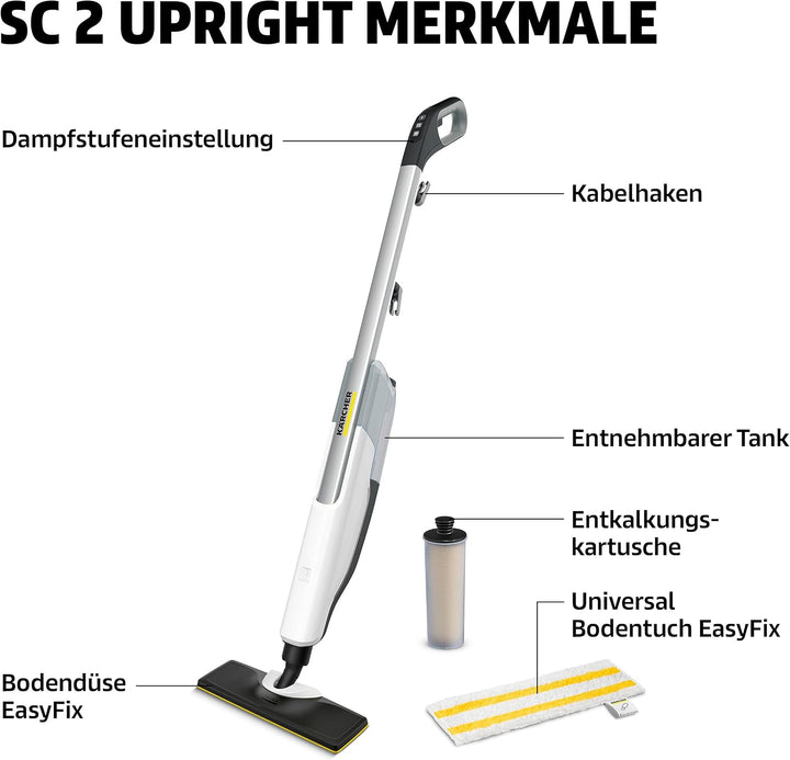 Kärcher Dampfreiniger SC 2 Upright, Aufheizzeit: 30 s, Flächenleistung: ca. 50 m², Tank: 0,4 l, Heiz