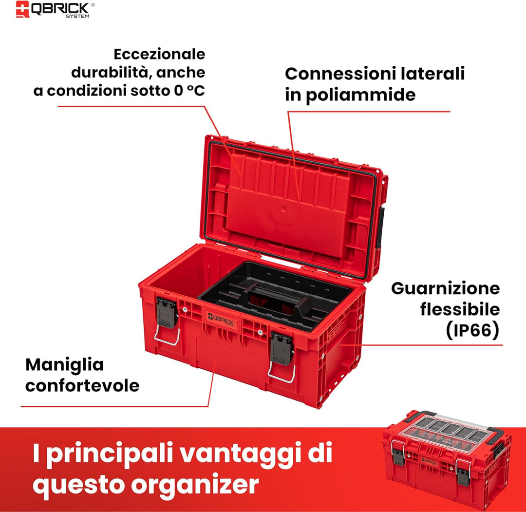 QBRICK SYSTEM Werkzeugkoffer Werkzeugkasten Leer Werkzeugkiste PRIME RED Ultra HD Rot 570 x 340 x 29