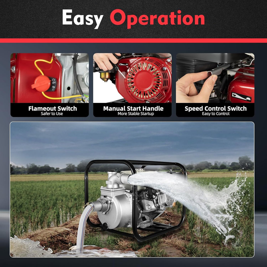 Benzin-Wasserpumpe 4-Takt 2-Zoll 6,5 PS Motor Schmutzwasserpumpe Garten-Wasserpumpe für Teich Garten
