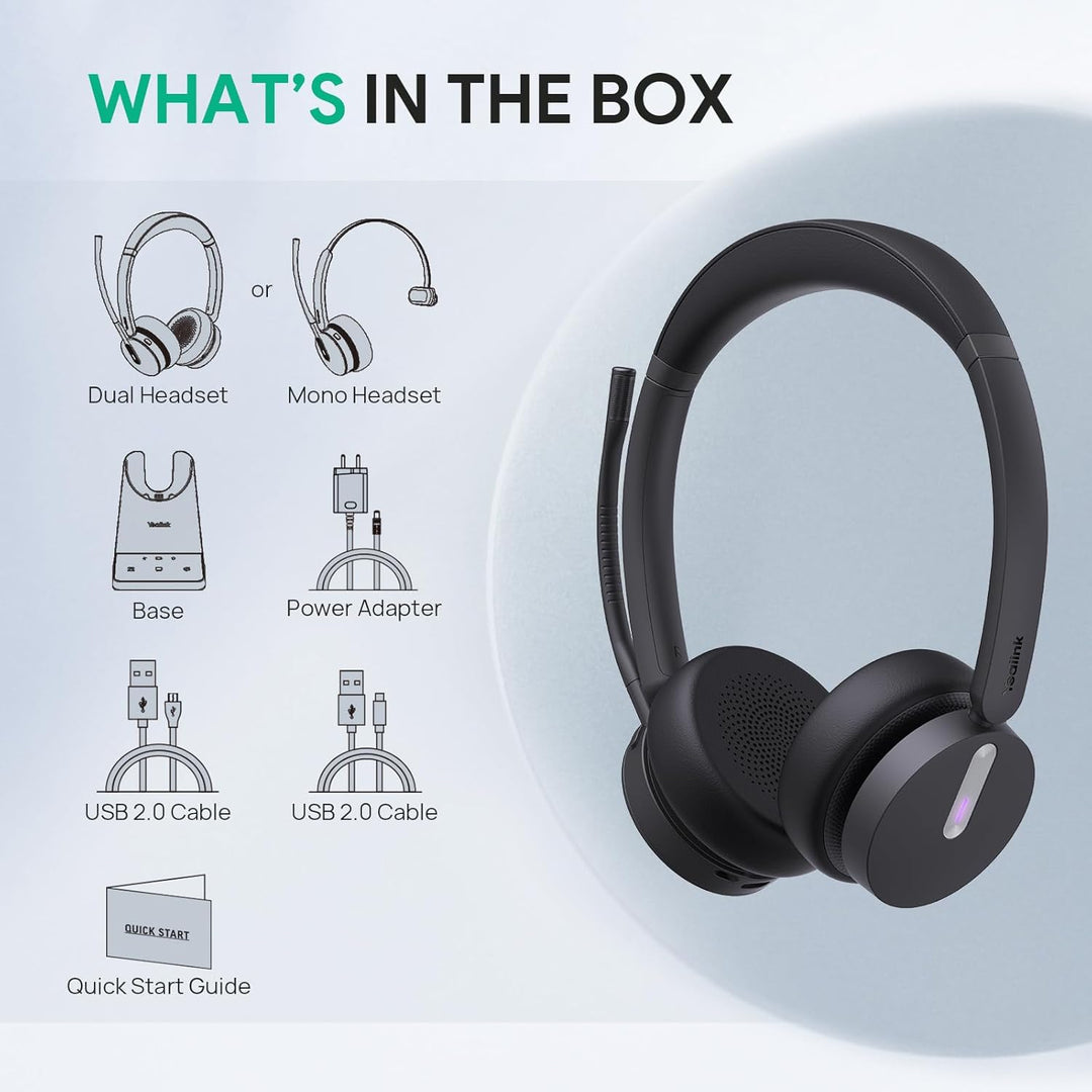 Yealink WH64 Wireless Headset mit Mikrofon,185 m Reichweite DECT & Bluetooth Mono Kabelloses Headset