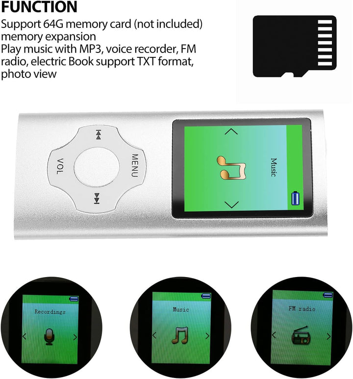 MP3 Player, Musik Player mit 1,8 Zoll LCD Bildschirm, Tragbarer Digitaler Musik Player mit Kopfhörer
