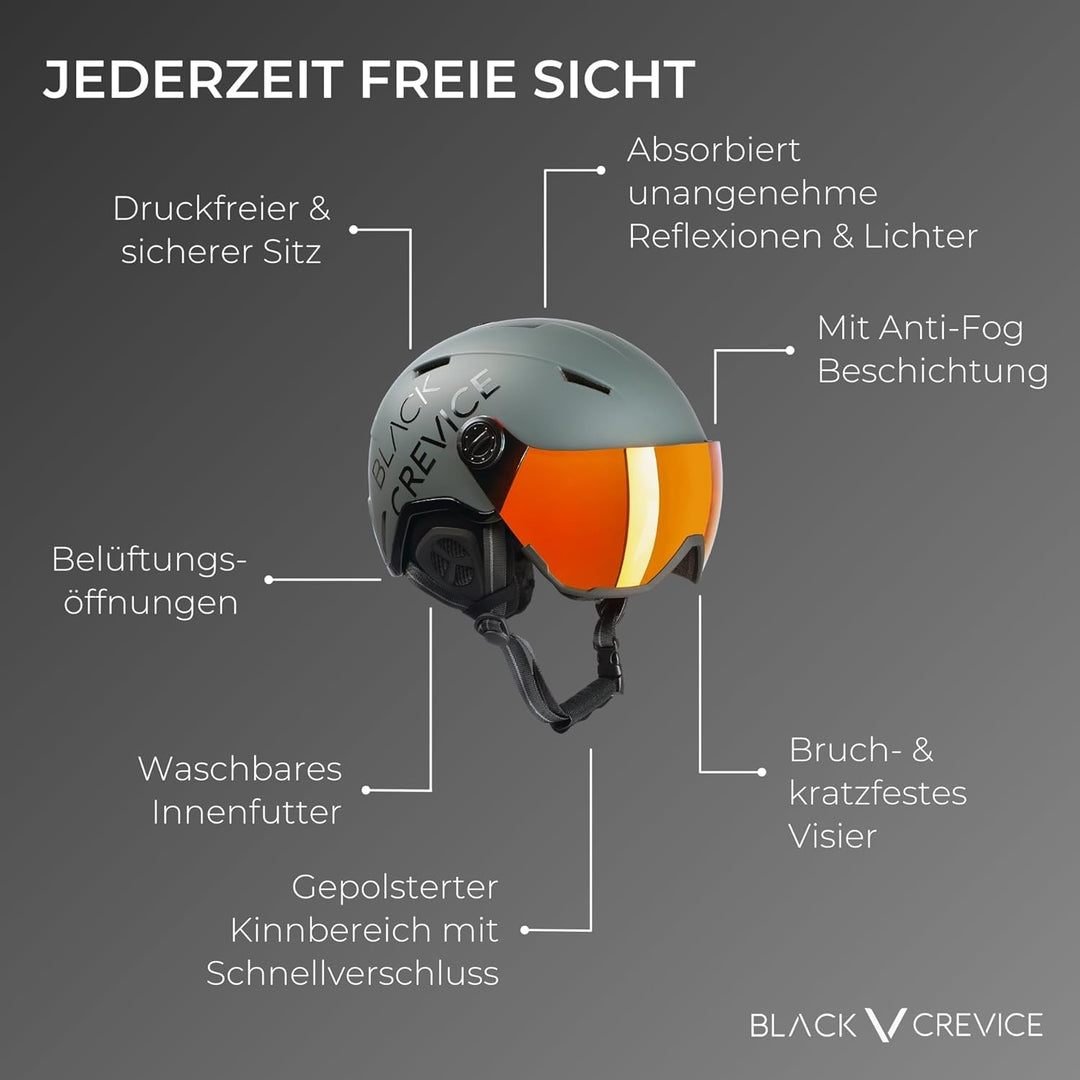 Black Crevice Skihelm Vail I Skihelm mit Visier im Pilotenstyle I Skihelm Herren &amp; Damen I Skihelm a