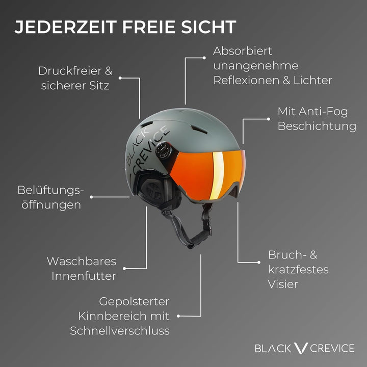 Black Crevice Skihelm Vail I Skihelm mit Visier im Pilotenstyle I Skihelm Herren &amp; Damen I Skihelm a