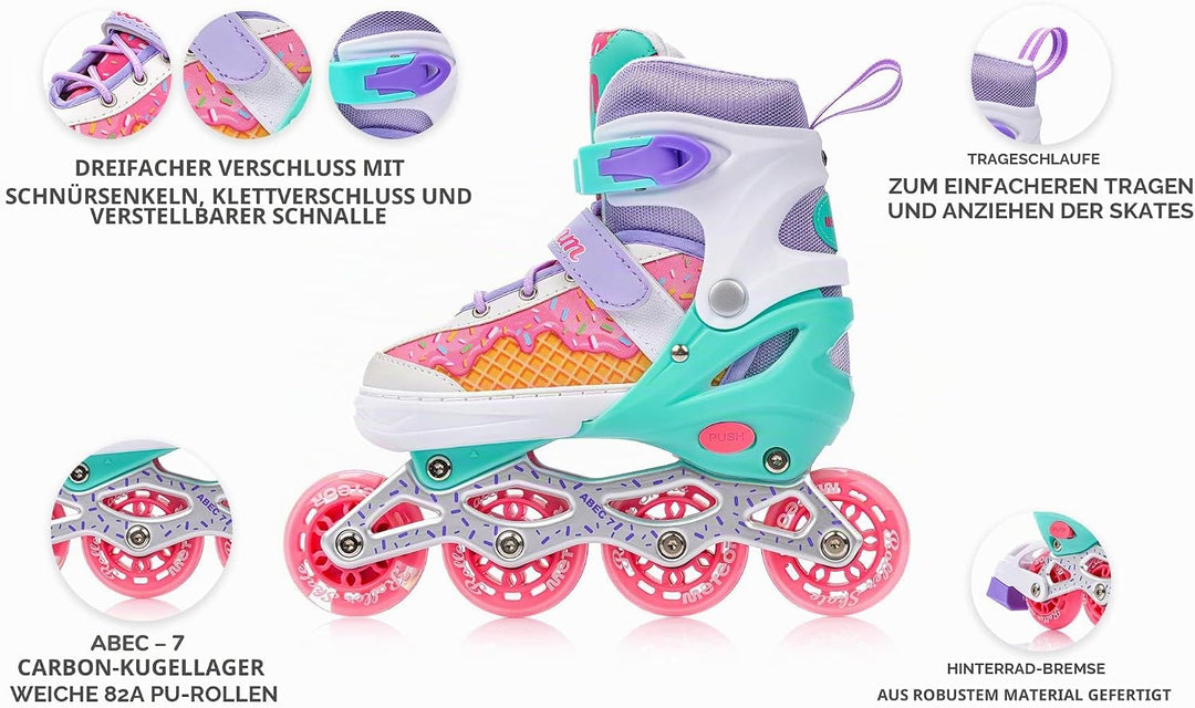 meteor® Inlineskates 4in1 Kinder Inliner Rollschuhe Roller Blades Quad Skates Carbon Kinder Inlinesk