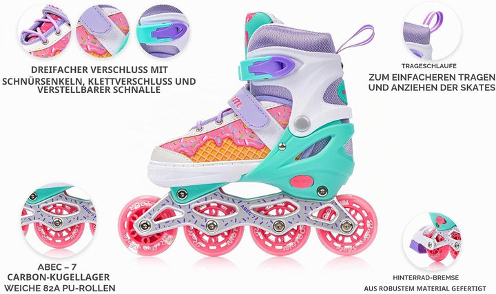 meteor® Inlineskates 4in1 Kinder Inliner Rollschuhe Roller Blades Quad Skates Carbon Kinder Inlinesk