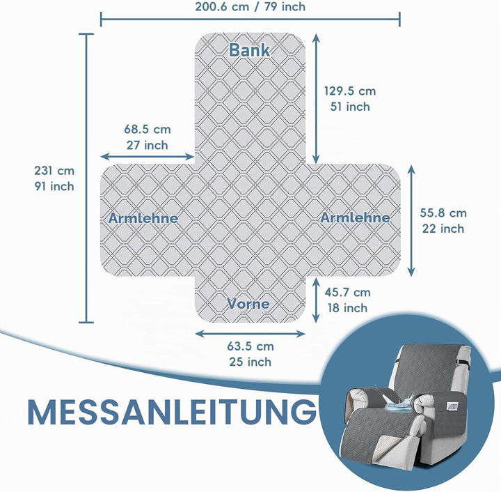 aolceth Sesselschoner für Fernsehsessel, 100% Wasserdicht Sesselbezug für Relaxsessel, Anti-Rutsch A