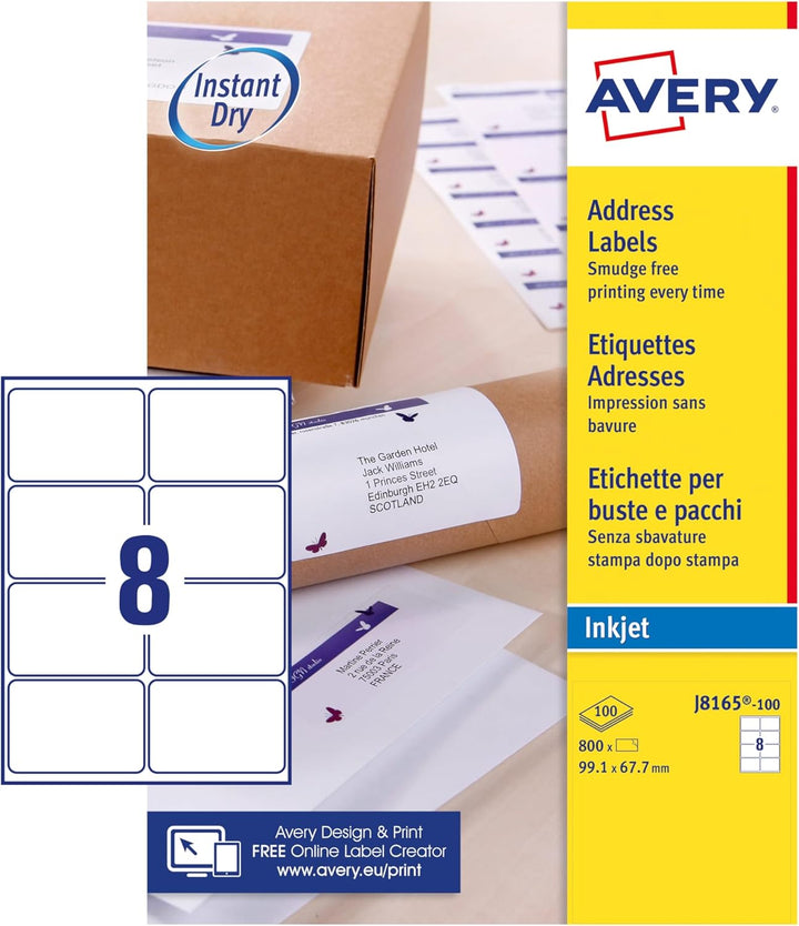 AVERY Zweckform schnelltrocknende Adressetiketten für Tintenstrahldrucker 8 pro Blatt 99,1 x 67,7 mm