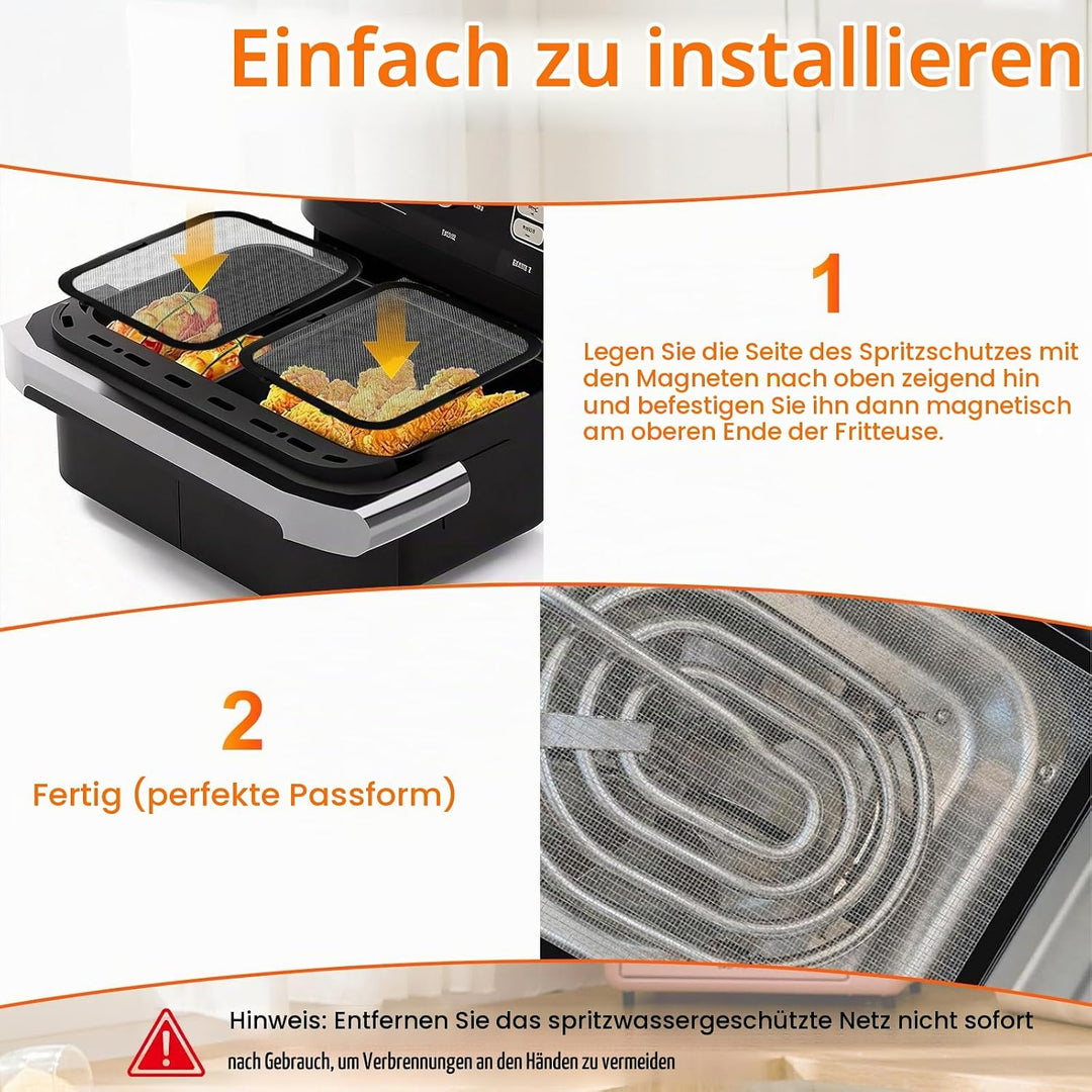 2 Stück Edelstahl Spritzschutz Heissluftfritteuse Zubehör für Ninja Foodi FlexDrawer Dual Zone AF500