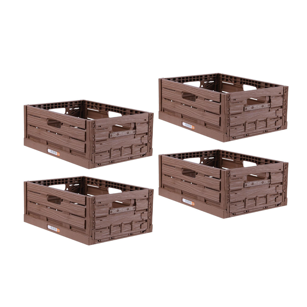 Bestlivings Stabile Faltbox 4er Pack Holzdesign 40 x 30 x 16,3cm (LxBxH) Stapelbarer Faltbarer Einka