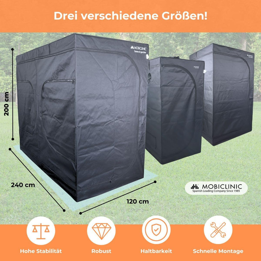Mobiclinic®, Growzelt 120x240x200 cm, Indoor, Premium Mylar 97% reflektierend, Hydroponisches System