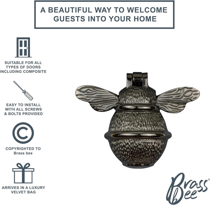 Brass Bee Türklopfer, Messing, mit schwarzem Nickel-Finish, Hummel-Türklopfer, massives Messing, Tür