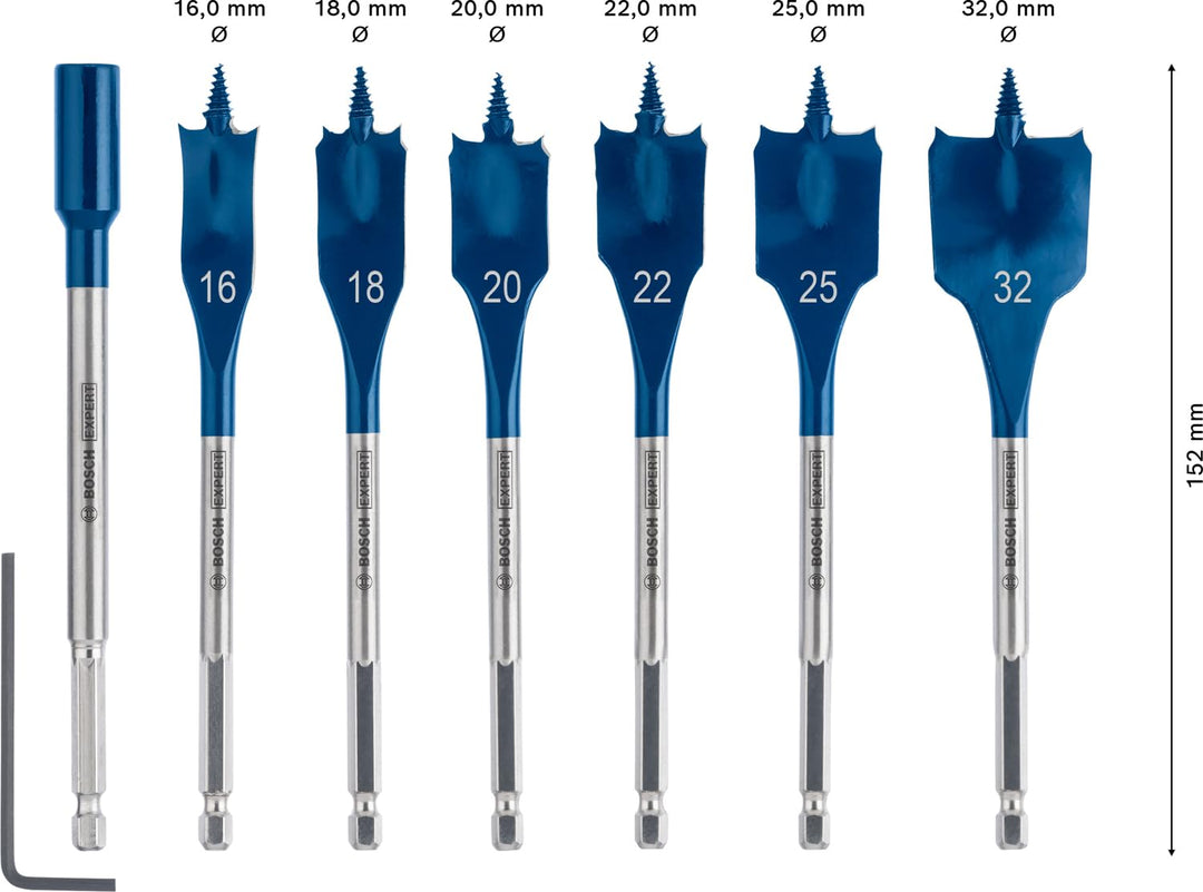 Bosch Accessories 7x Expert SelfCut Speed Flachfräsbohrer Set (für Weichholz, Grobspanplatte, Ø 16-3