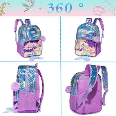 HTgroce 3 Teile Set Schulrucksack Rucksack Mädchen Meerjungfrau Rucksack Mädchen Mit Lunchpaket Mäpp